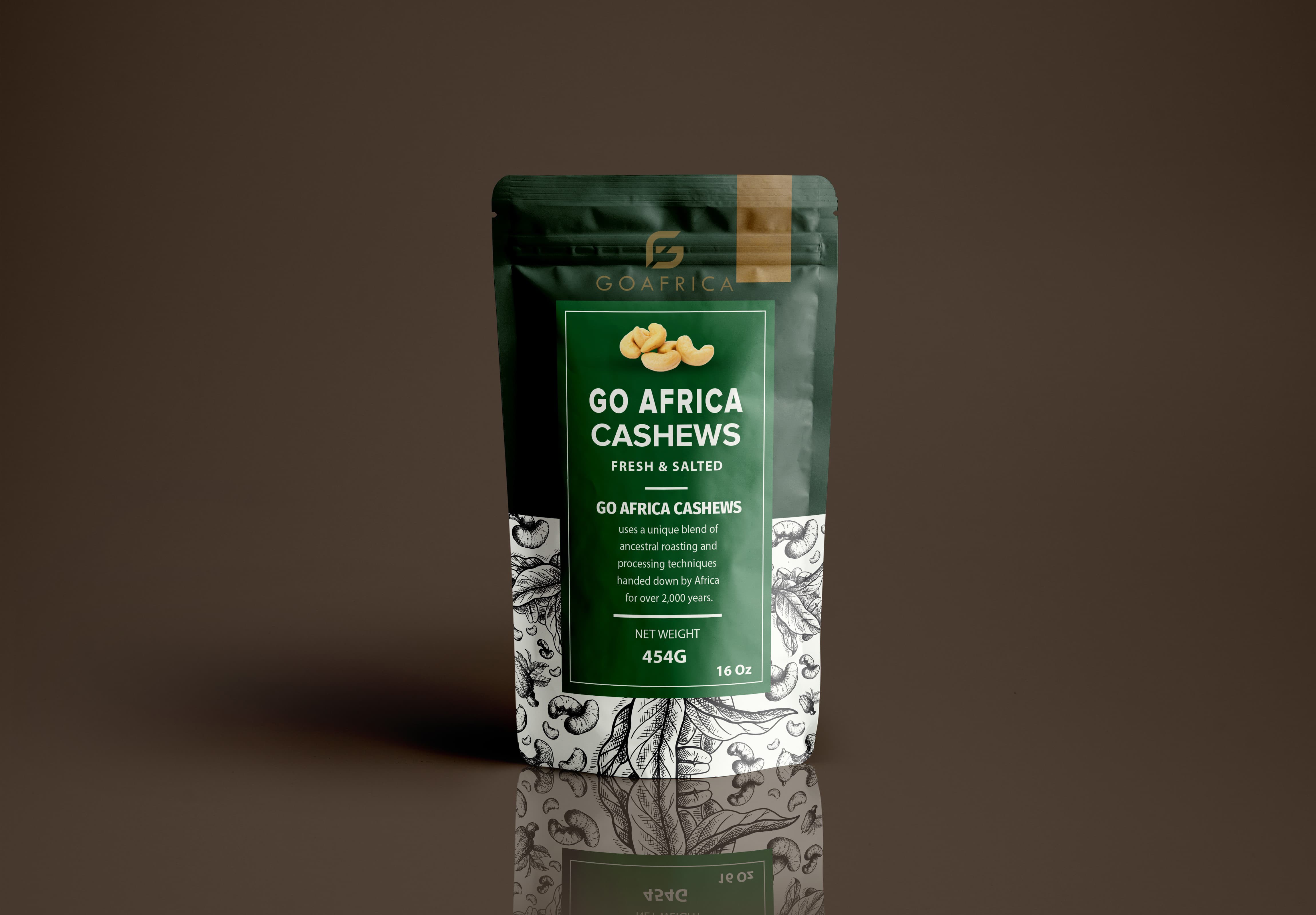 GA Cashews front 4-4-2019 with logo Go Africa® Roasted Cashews, 250 grams / 8.81oz - Image 1