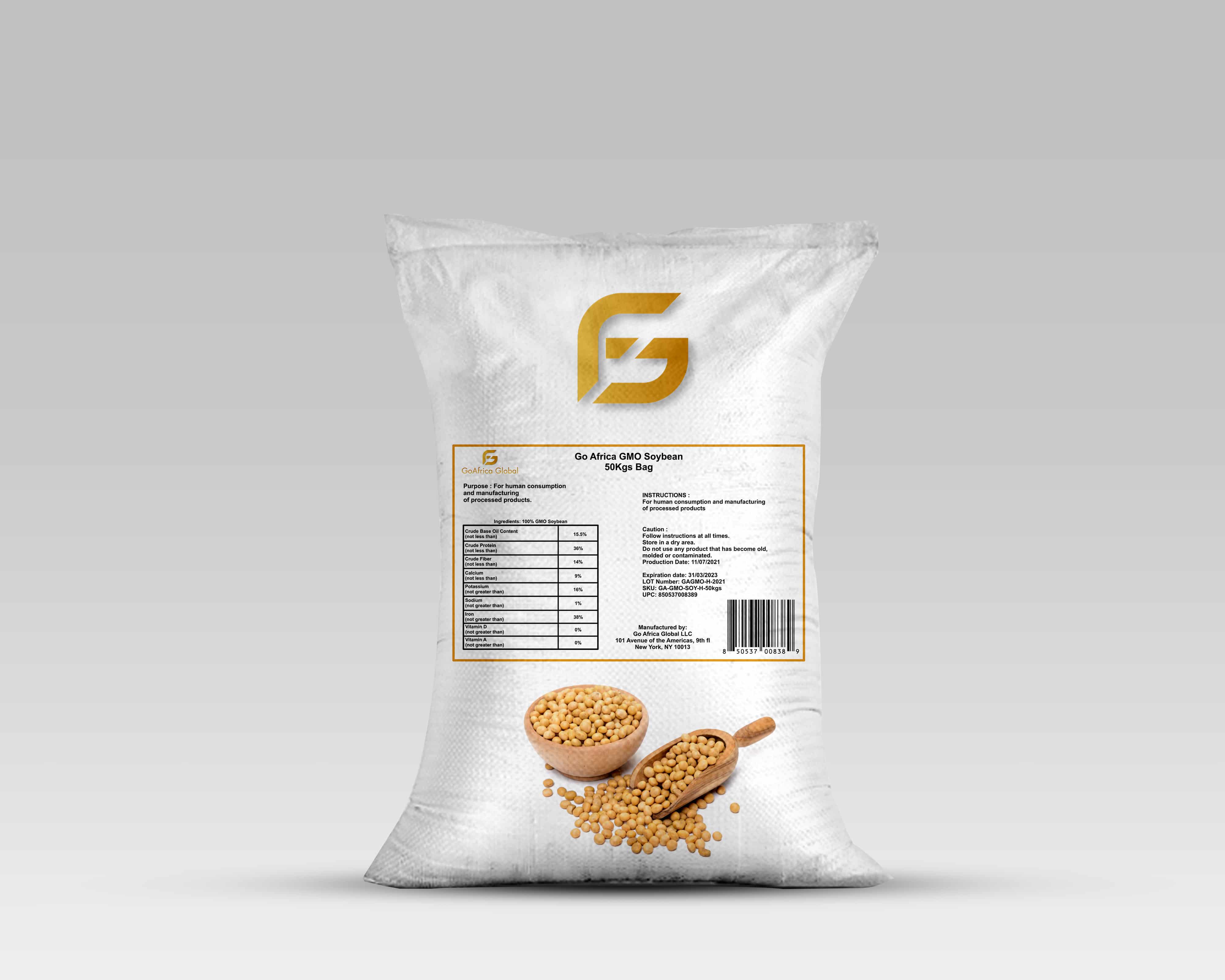 gmo soybeans lable english bag 2 Go Africa® Soybeans, 50 Kgs Bags sold per MT - Image 1