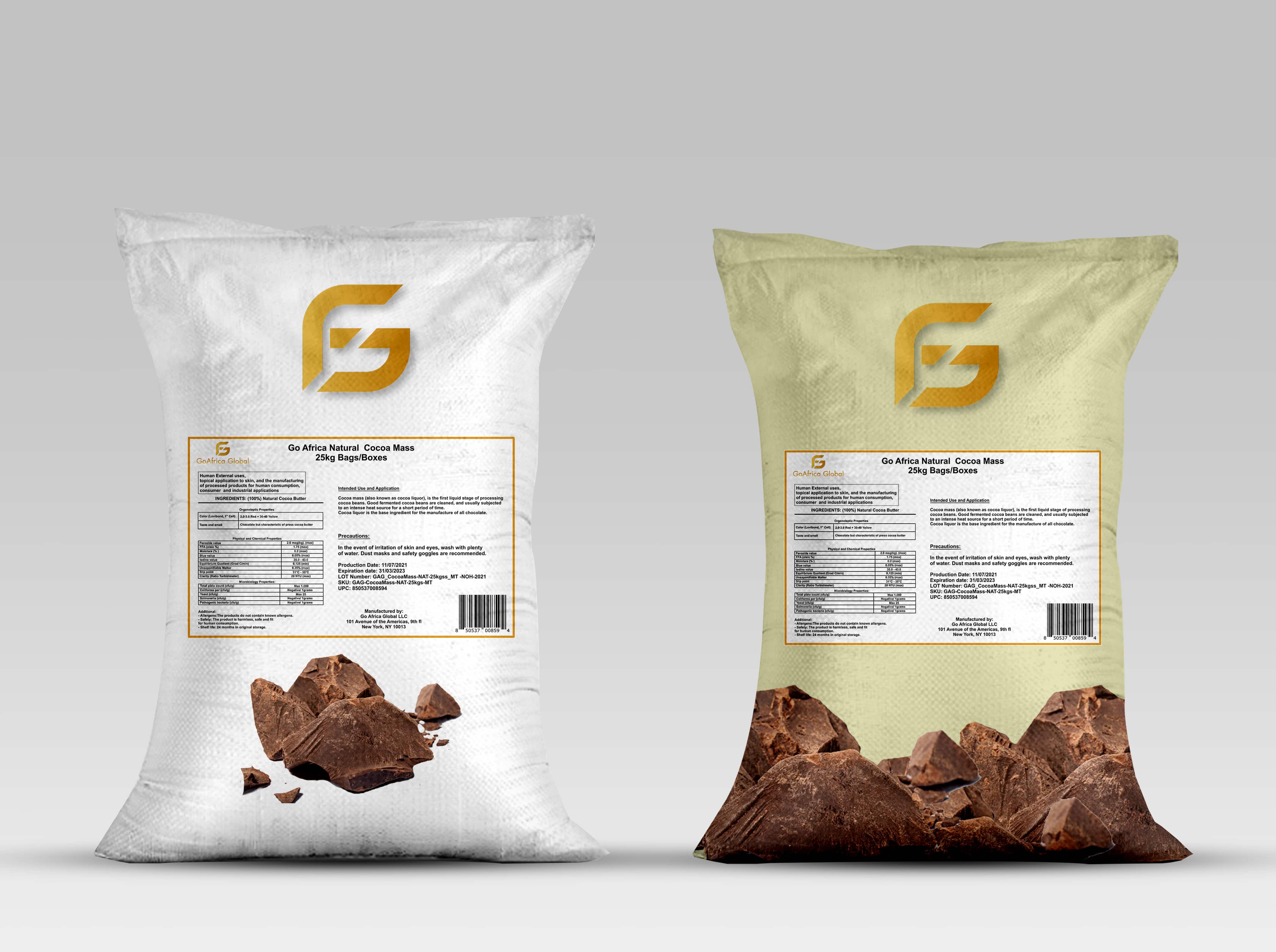 natural cocoa mass label all bags