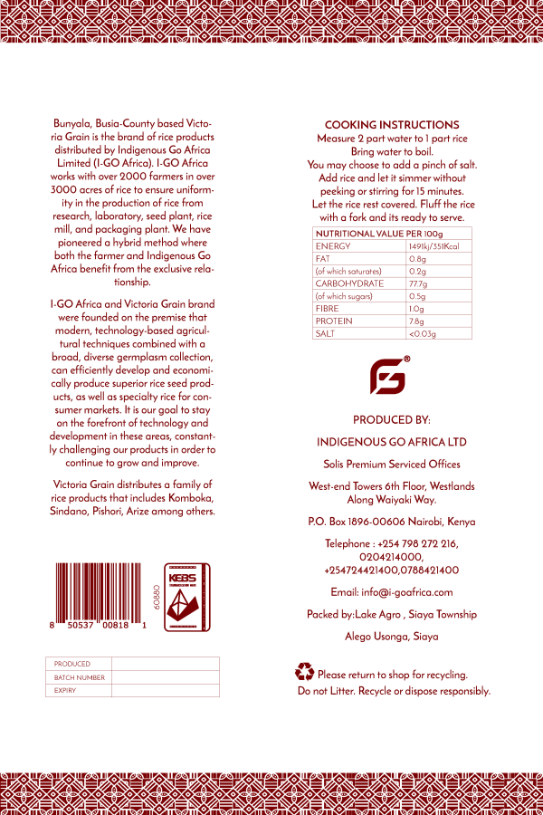 Victoria Grain Select Origins Rice, by I-Go Africa® 5kgs (grade 1) - Image 4