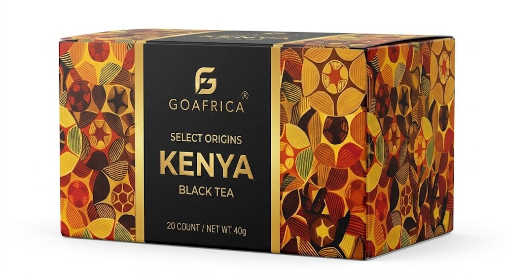 GAG black tea 20count box front 3D v1 Go Africa® Select Origins- Kenya: Black Tea (20-Count Box) 20 tea bags (1.41 oz / 40g) - Image 1